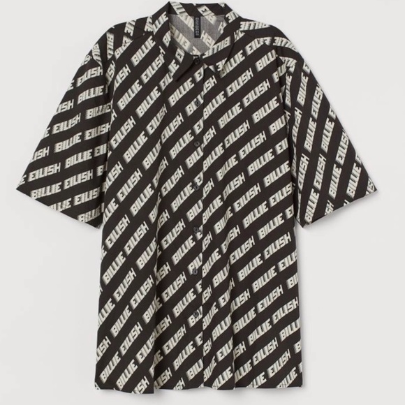 BILLIE EILISH x H&M Text Print Pattern Short Sleeve Shirt M - Picture 3 of 9